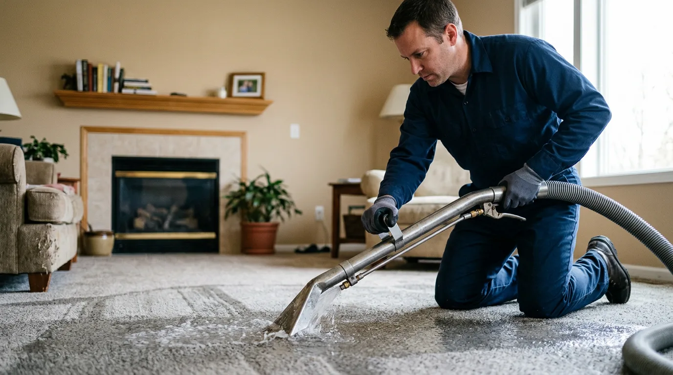 Water damage restoration technician working near Brodheadsville, PA